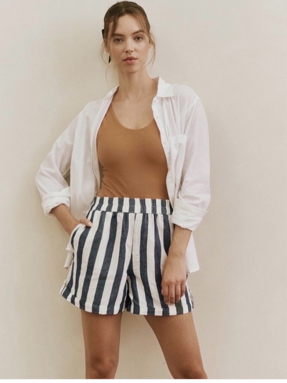 Pact Navy & White Vertical-Stripe Elastic-Waist Women’s Shorts